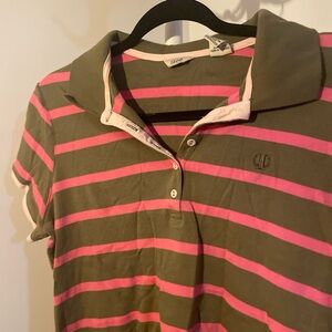 Izod Olive and Pink Striped Shirt